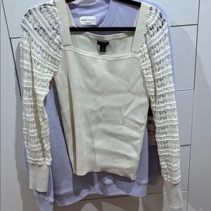 Halogen Cream Lace Sleeve Top